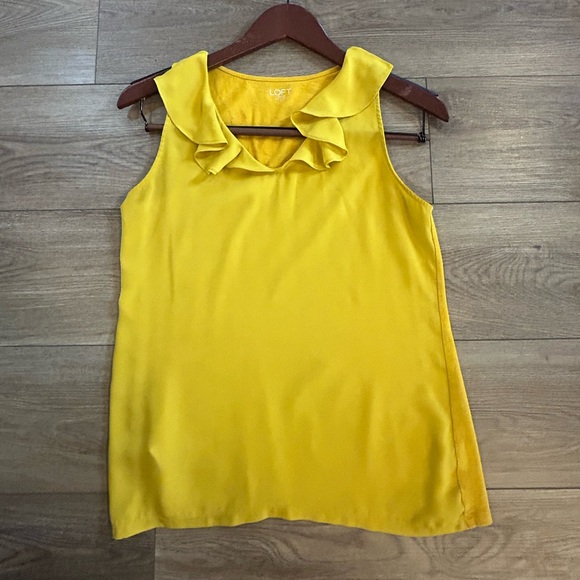 LOFT Tops - LOFT Outlet XS Mustard Yellow Sleeveless Ruffle Neck Blouse Top